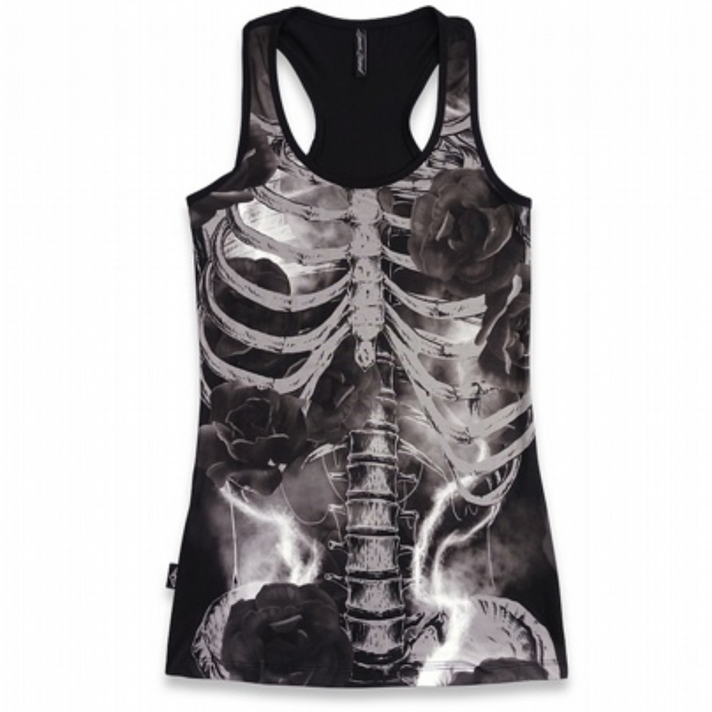 Liquor Brand Rib And Rose Women's Tank Top Shirt Size XL Skeleton Gothic Punk